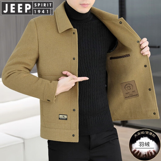 JEEP SPIRIT羊毛呢外套男士短款双面尼大衣2024秋冬新款男装加厚呢子夹克 黑色【款】 180/XL【130-150斤】