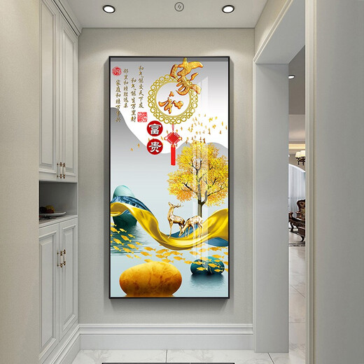 莫画泸林现代简约玄关装饰画正对门壁画走廊尽头挂画轻奢麋鹿过道入户门画 9-家和富贵12149 镜面晶瓷80*160炫酷黑