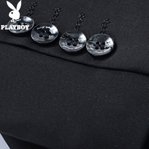 Playboy Suit Men's Business Slim Suit Men's Work Professional Formal Small Suit Men's Groom's Wedding Jacket Two-Button Black Suit + Tailor-made Pants XL