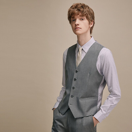 Guillaume de Mons Australian wool suit complete set of men's business professional attire groom wedding dress casual formal men's suit gray top + trousers + vest 46 Please note the trousers size