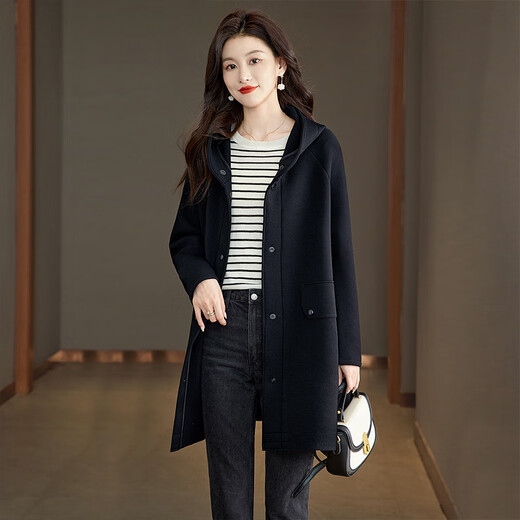 
Cypress hooded jacket 2025 autumn new women's casual loose mid-length double pocket top