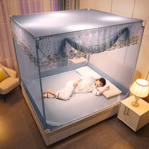 Yaluzhen Class A Antibacterial Anti-Fall Mosquito Net Stand 1.8m Bed Household Dust-proof Top Anti-Fall Mosquito Net Free of Installation and Painting for Baby and Child