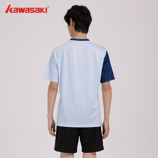kawasaki川崎羽毛球服男款专业运动圆领短袖+短裤套装B1815 淡蓝色 2XL 