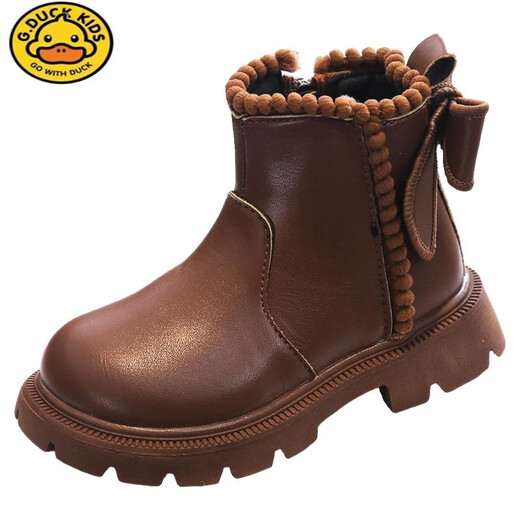 
G.DUCKKIDS girls' shoes two cotton shoes 2023 winter style children's baby girl Martin boots little girl princess boots plus velvet short boots black two cotton boots size 26 inner length about 16.2cm