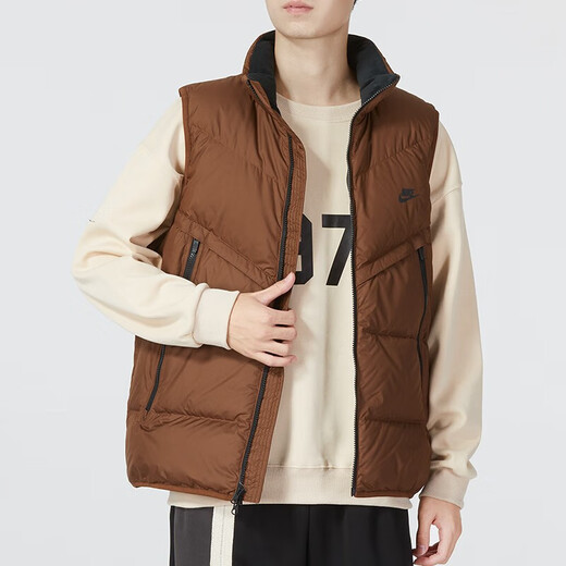 耐克（NIKE） 羽绒马甲男士2024冬季运动服加厚防风外套立领羽绒背心DD681 DV1136-259咖色85%灰鸭绒 L