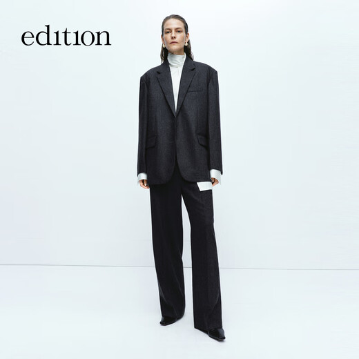 Edition blazer women's high-end gray suit woolen coat women's gentleman's suit dark floral gray S