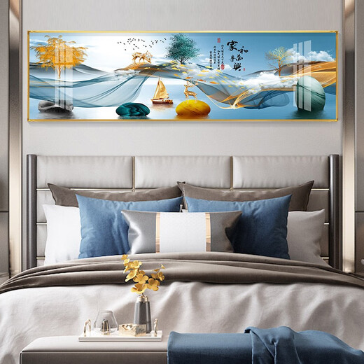 Mo Malerei Lulin Moderne einfache Schlafzimmer Dekoration Gemälde warm romantische Nachts Malerei Hotel Hotel B & B Zimmer Hängende Malmale Hintergrund Wandmalerei 03 Shilai Run 12146 200*60 schwarzer Rahmen (Diamant Inlay -Malerei) individuelle Größe