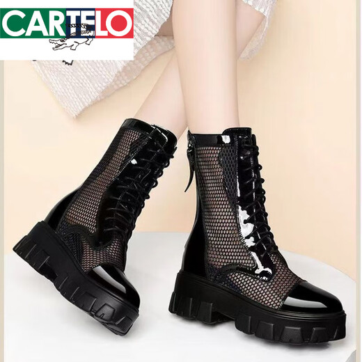 Katile Crocodile совершенно новая кожаная сетка Толстая подошва Martin Boots Женские тонкие дышащие впальные сапоги 2025