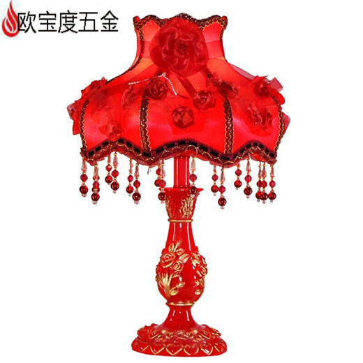 XMSJ欧式结婚台灯新娘婚房床头灯红一对充电浪漫卧室创意玫瑰长命陪嫁 玫瑰灯罩(型号9928红色款) 按钮开关