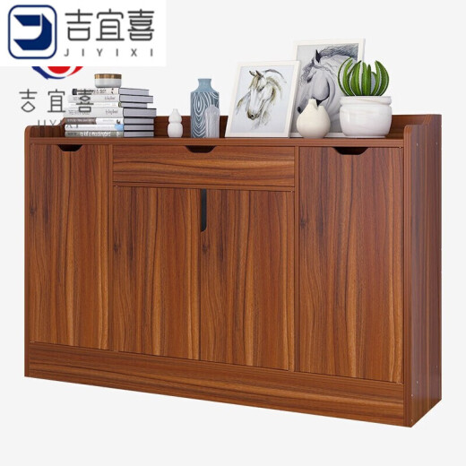 Shoe cabinet entrance simple multi-layer large capacity modern simple hall cabinet imitation partial solid wood storage storage cabinet [120CM] ancient sandalwood color four doors and one drawer