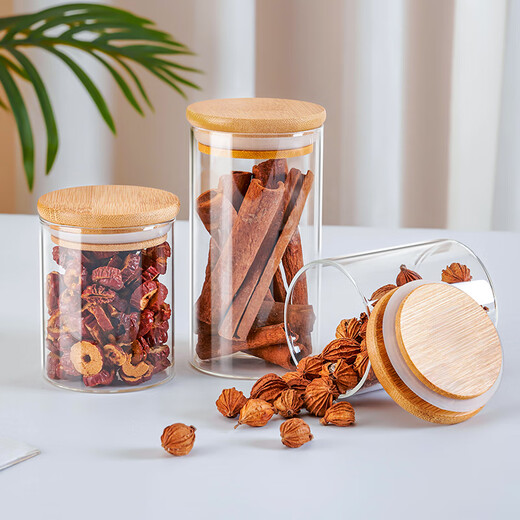 Zhenxiqi spice storage box combination set sealed jar glass kitchen household dried chili condiment sub-package seasoning bottle jar short model * 4 + tall model * 4 + storage rack