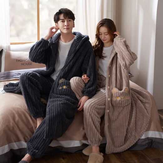 Funny Bear Ehepaar Pyjama Flanell Winter Nachthemd Langes Bademant
