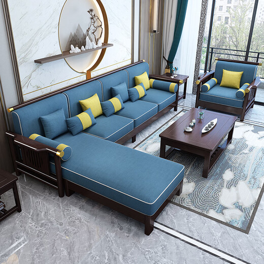 
No. 1 Haoting solid wood sofa living room, new Chinese furniture small apartment single and double three-person combination 2025 new model 9901# independent three-person seat [frame] cotton linen cover