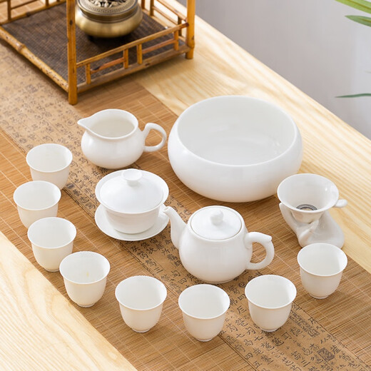PGY mutton fat jade porcelain Kung Fu tea set complete set Chaoshan Kung Fu tea set simple household tea ceremony tea cup covered bowl teapot Magnolia cup * 6 (thin embryo small cup capacity 25ml)