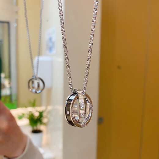 MZMZ platinum necklace men's new fashion decoration pt950 platinum double ring pendant Valentine's Day gift for boyfriend local warehouse next day delivery light luxury fashion trend necklace