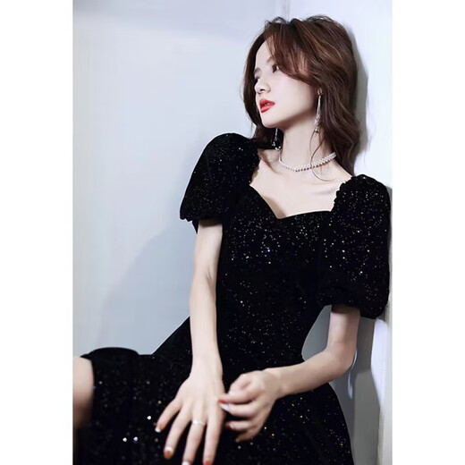 Yun Qiang Yicai Dress Music Student Black Evening Dress Light Luxury Slim Customized French Princess Long Banquet Performance XXL