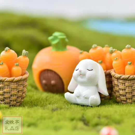 微景观树脂  小兔子小摆件 迷你动物盆景多肉装饰可爱 桌面摆件 萝卜