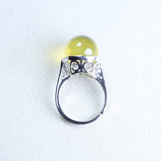 Yuze natural ore amber blue amber round beads 5A water purification S925 silver inlaid ring for women with open opening, fashionable and versatile, high quality