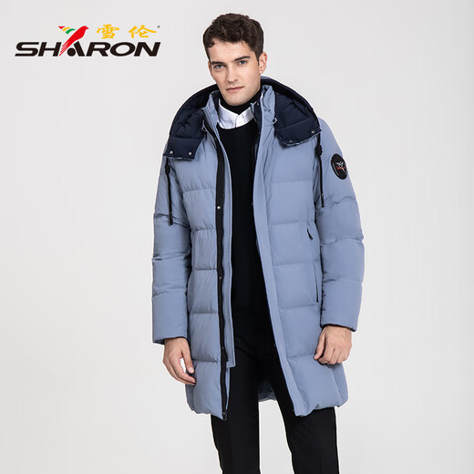 雪伦（SHARON）反季鹅绒羽绒服男中长款秋冬外套可脱卸帽休闲运动 12625 黑夜兰 M