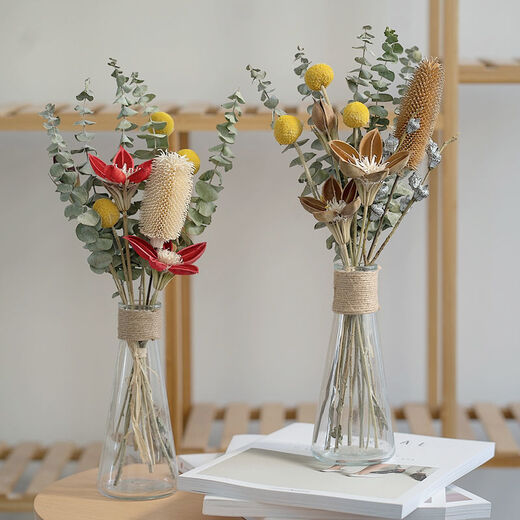 AIMAN Yunnan dried flower bouquet Nordic style home furnishings Eucalyptus cotton diy living room room decoration primary color red noble bouquet