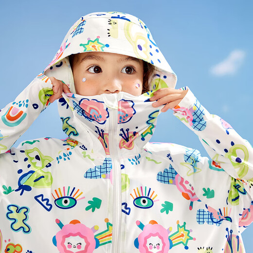 Lemonkid children's sun protection clothing women's spring and summer sun protection clothing skin clothing UPF50+ breathable ice feel cream white unicorn 160