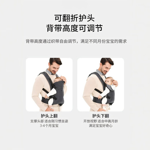 
Jingxiaosen live baby strap front and back dual-purpose baby out for simple baby holding artifact liberates hands front holding multi-functional and lightweight Dark gray-cation [0~36 months suitable for care for baby soft cervical spine]