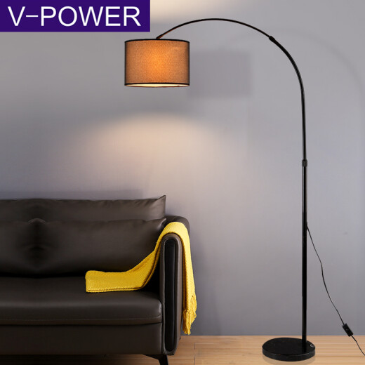 V-POWER American fishing lamp floor lamp led Nordic creative modern simple with three-color light source living room study bedroom bedside floor-standing vertical lamp comes with 12W three-color light source black cover T-6001-B1