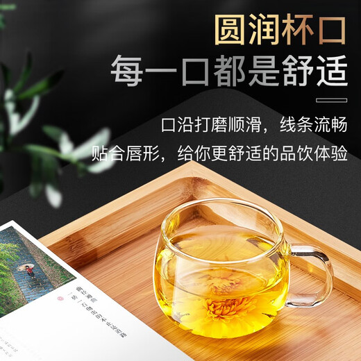 KAMJOVE glass tea cup set office tea cup water cup flower tea cup small cup with handle heat-resistant glass tea cup 4 small cups K-105 80ml