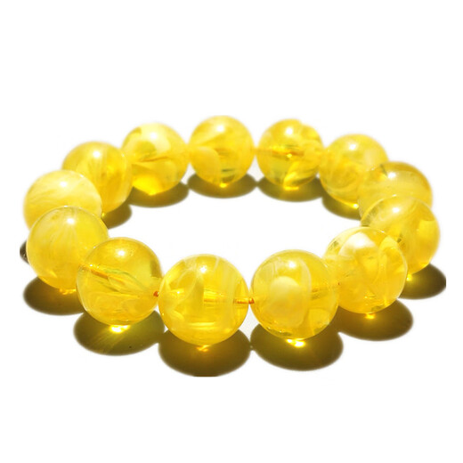 DL 1998 beeswax floating flower bracelet second generation amber chicken fat yellow lemon yellow and white round bead bracelet for men and women single circle 20MM