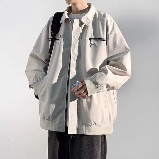 Tang Hao Spring and Autumn Jacket Men's American Fashion Lapel Casual Jacket Loose Versatile Handsome Design Winter Top Black XL