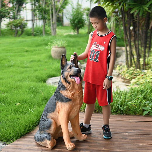 Yue Jixiang Simulation Dog Ornaments Garden Decorations Lucky New Year Lucky Dog Golden Retriever Sculpture Crafts 6001 Sitting Extra Large German Shepherd (Height 0.89 Meters)