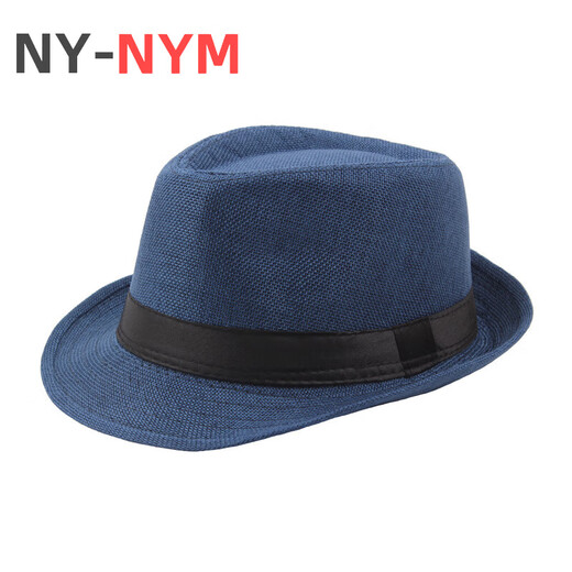 NY-NYM middle-aged and elderly men's outdoor sun hat prom party jazz hat linen curled top hat gentleman hat khaki 58cm