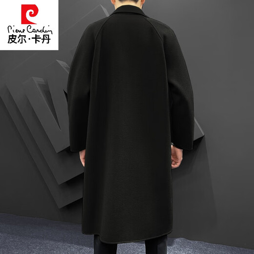 Pierre Cardin men's double-sided woolen coat mid-length autumn and winter high-end lapel wool thickened knee-length windbreaker jacket trendy black M 120Jin Jin equal to less than 0.5 kg