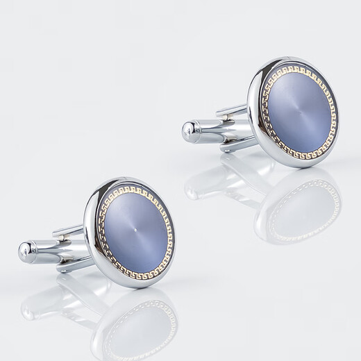 GLO-STORY electroplated silver round blue background pattern cufflinks men's French shirt cufflinks gift box silver blue diamond