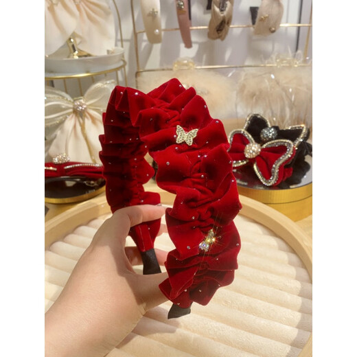 Mrs win velvet rhinestone star dot hairband for women 2025 new wide edge high head pressure hair wide headband face wash hairpin black one butterfly diamond headband A14-303