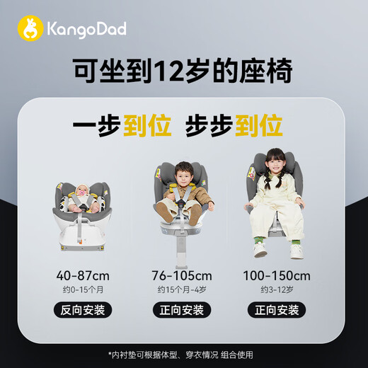 袋鼠爸爸（EURO KIDS）安全座椅婴儿0-12岁360度旋转儿童车载汽车用座椅星途pro流沙金