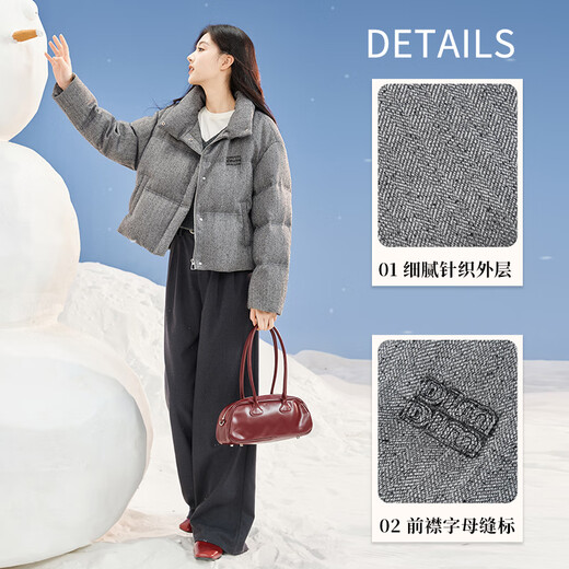 Xiangying Stand Collar Gray Down Jacket Women's Short 2025 Winter New Small High-end Bread Jacket Gray S