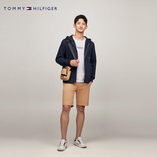 Tommy Hilfiger fleece warm autumn and winter men's casual solid color hooded zipper cardigan heavy sweater jacket