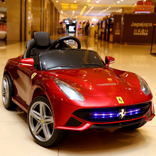 Aseblarm electric car for infants and young children, four-wheeled, can sit on a person, remote control car, 1-3 years old, 45 swing stroller for boys and girls, painted red, dual drive + remote control + swing