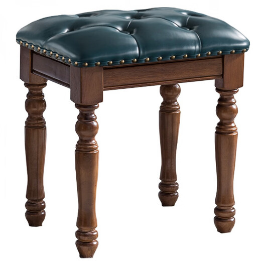 Shantou Lincun Round Stool Soft Covered American Makeup Stool Dressing Table Stool Manicure Stool European Solid Wood Modern Simple Bedroom D2 Model Walnut Green Leather Pull-Buckle Style