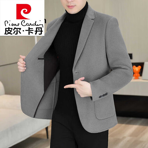 Pierre Cardin men's double-sided woolen coat short woolen suit jacket autumn and winter woolen suit wool single suit knitted camel M