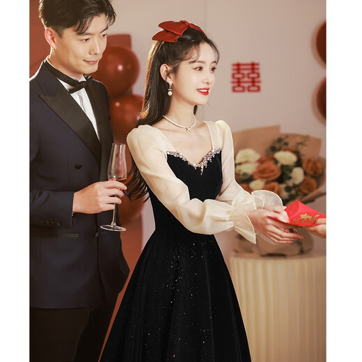 SAIDELE black evening dress for women, can wear French dress for banquet, light luxury, high-end Hepburn style adult dress, black XL (recommended 116-125 Jin Jin equals 0.5 kg)