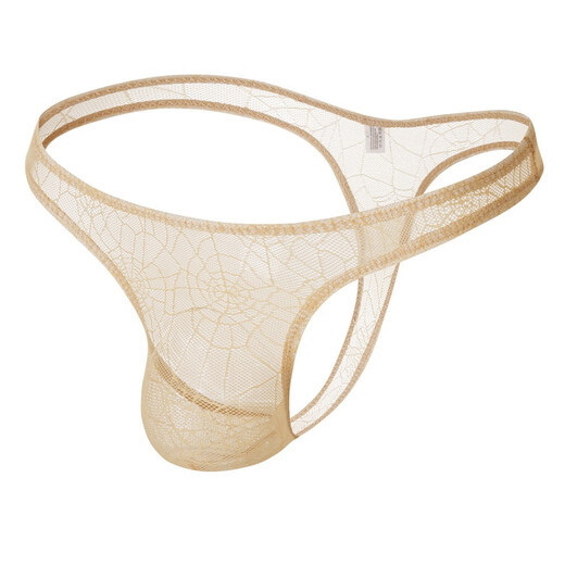 Long Night Men's Sexy See-Through Sexy Underwear Breathable Spider Web Passion Temptation Men's Low Waist Thong Black XL