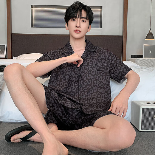 Langsha Ice Seide Pyjamas Herren Sommer kurzärmelige dünne Imitation Seide Home Clothing Herren- und junger Sommer-Seidenanzug Lqy6627 3xl 175-185 cm/170-190jin [Jin gleich 0,5 kg]