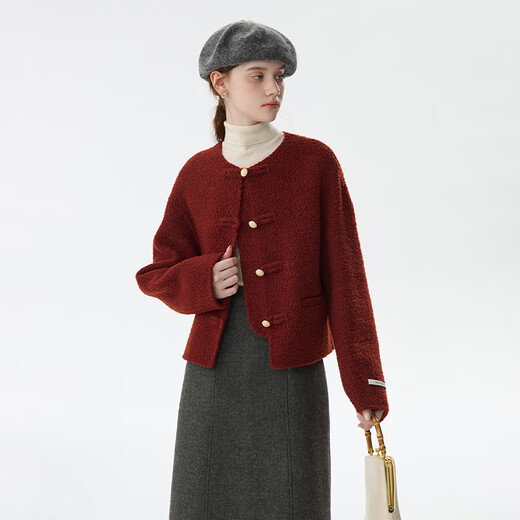 Fan Silan's new Chinese round neck small fragrance atmosphere wool coat 2024 winter new coat 14224 red XS