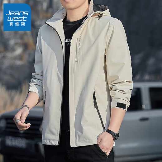 Jeanswest Spring and Autumn Charge Jacket Men's New Men's Loose Hooded Removable Jacket Men's Windproof Work Top 6628 Light Gray 4XL Size (166-175Jin[Jin Equal to 0.5kg])