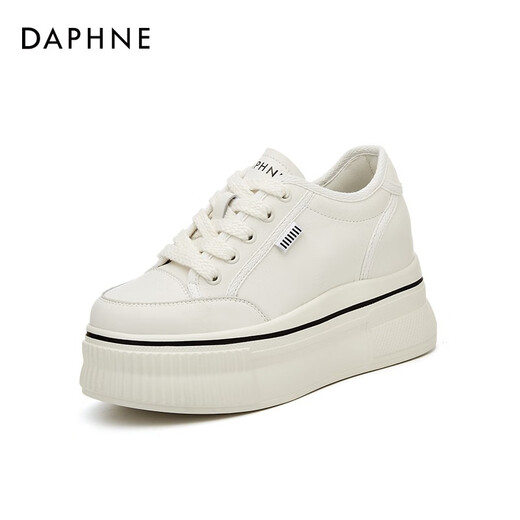 达芙妮（DAPHNE）帆布鞋女休闲饼干鞋黑白格子厚底增高鞋子新款学生百搭春款 1048款米色 34 (220mm) 标准码