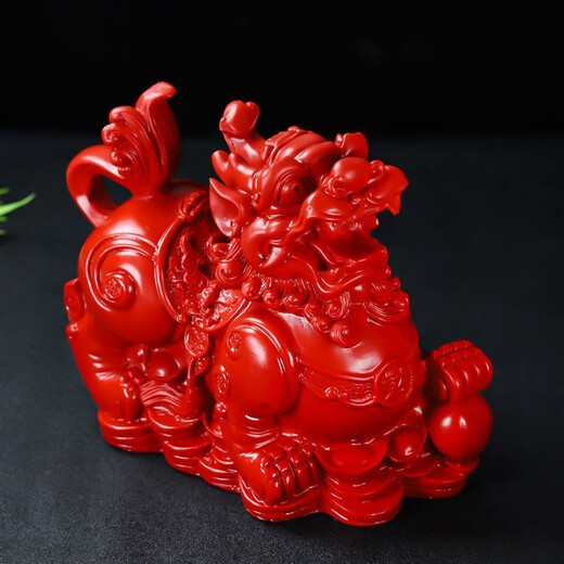 Natural cinnabar Pixiu ornaments to attract wealth and blessing Feng Shui decorations for living room and home office decoration crafts gifts Large size Pixiu male and female pairs about 17*7.5*14cm