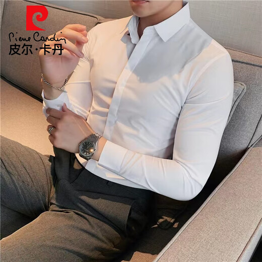
Pier Cardin high-end light luxury high-end secret placket long-sleeved shirt men's iron-free anti-wrinkle slim-fit business formal wear plus fat plus size [long sleeves secret placket popular style] White AG 44 [suitable for 180-195 Jin [Jin equals 0.5 kg]]