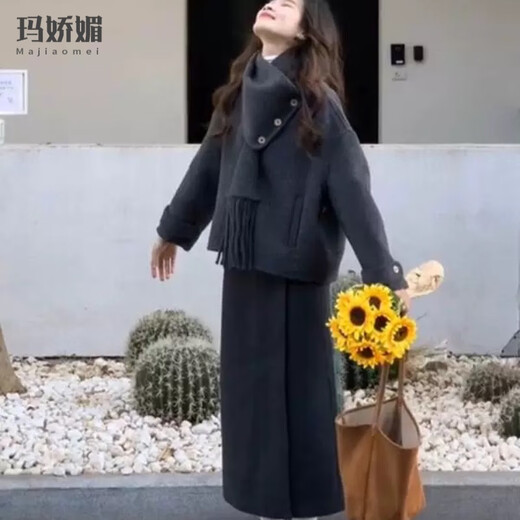 Majiaomei woolen fragrant dress women's suit 2025 winter new Korean style with a complete set of short coat and skirt coat + mid-length skirt M
